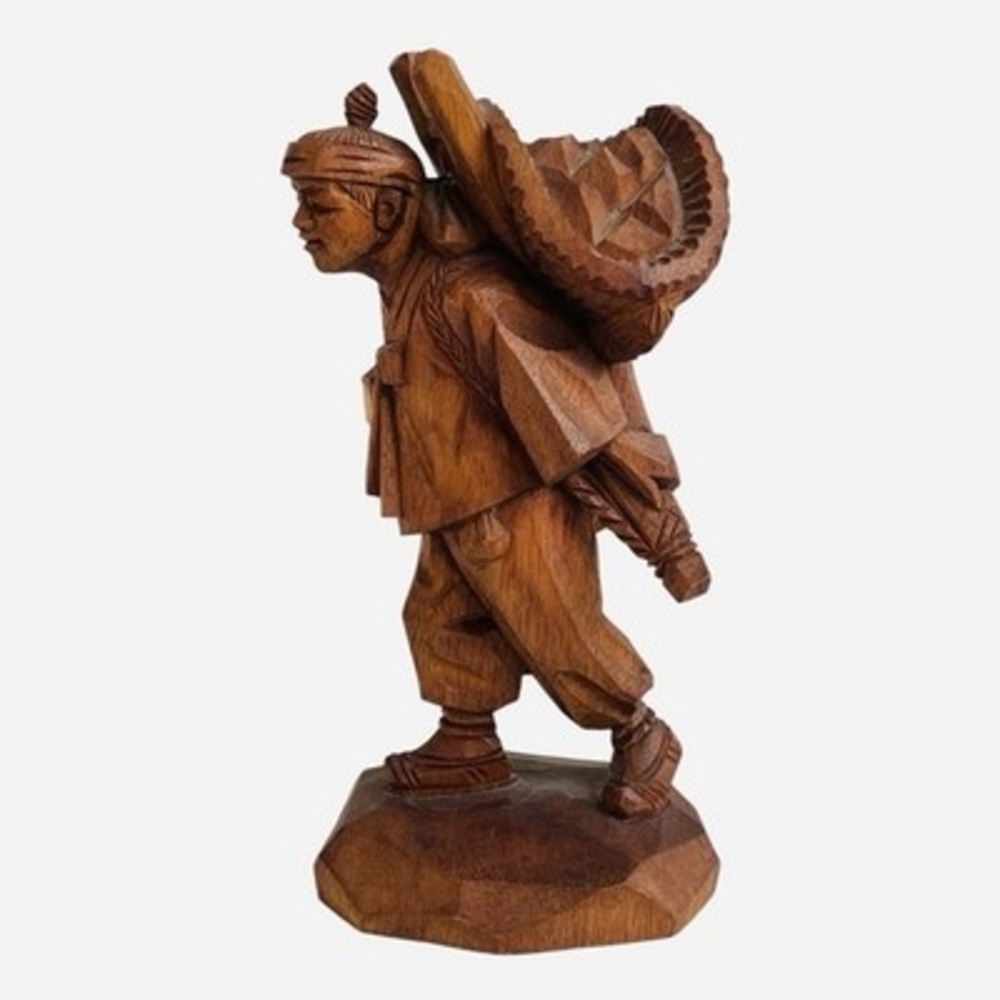 Signed Kim Boo Ho Seoul Korea Vintage Hand Carved Wood Asian Man Figurine 6" - Picture 2 of 5